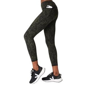 Sweaty Betty 7/8 Yoga Pants Women's S Power Workout Leggings in Green Leaf Print